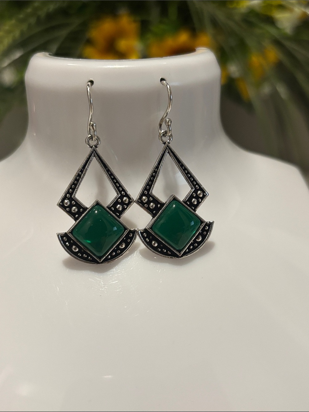 Green Onyx Gemstone Drop Earrings